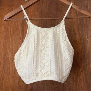 Xhilaration Cream Crochet Halter Swim Bikini Top